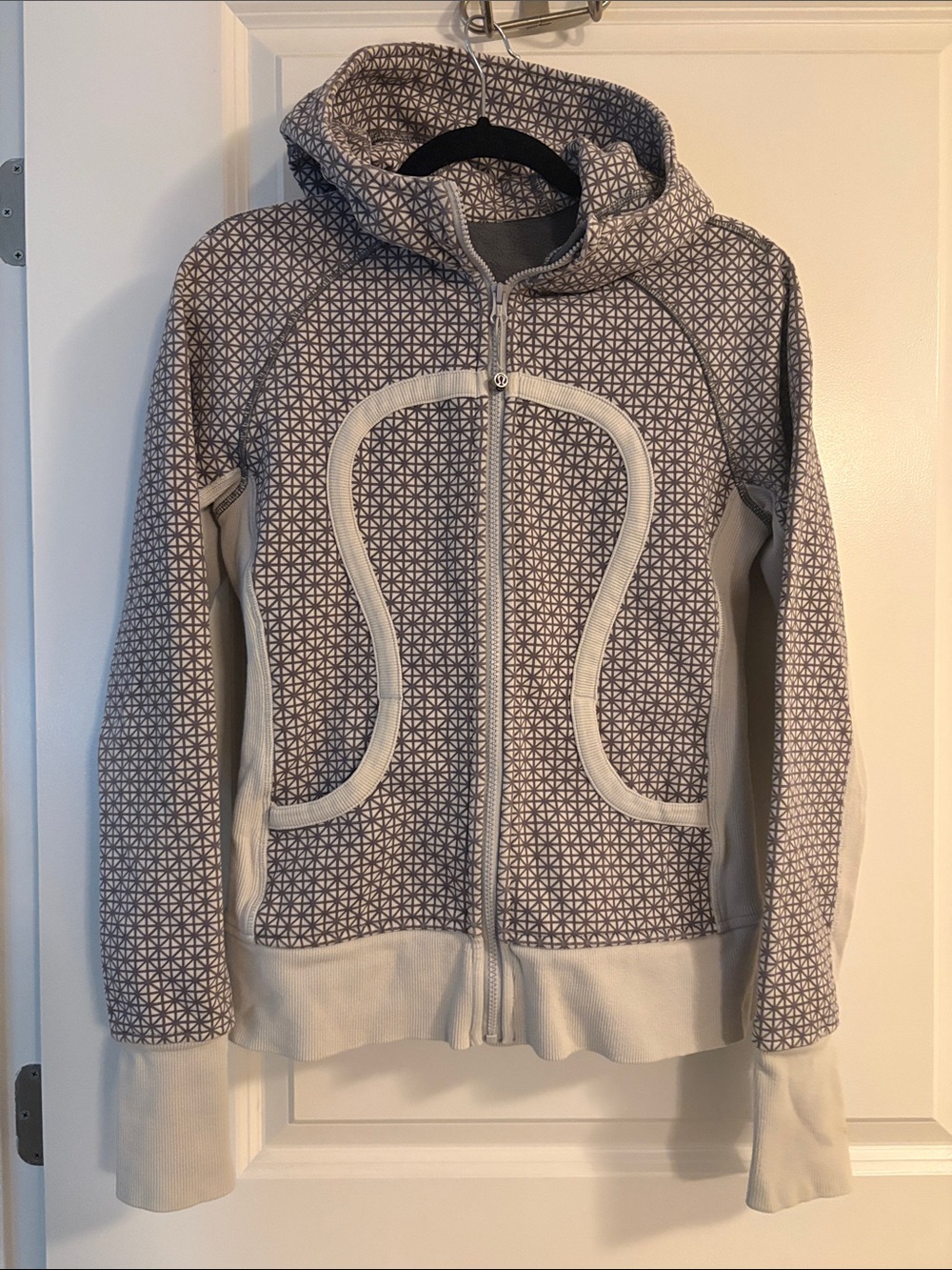lululemon athletica Cream and Brown Patterned Zip Scuba Hoodie